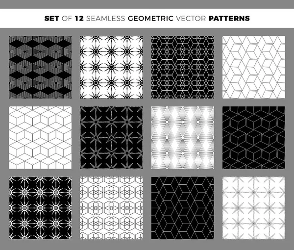 Set Geometric Seamless Patterns Collection Vector Black White Patterns Textiles — Stock Vector