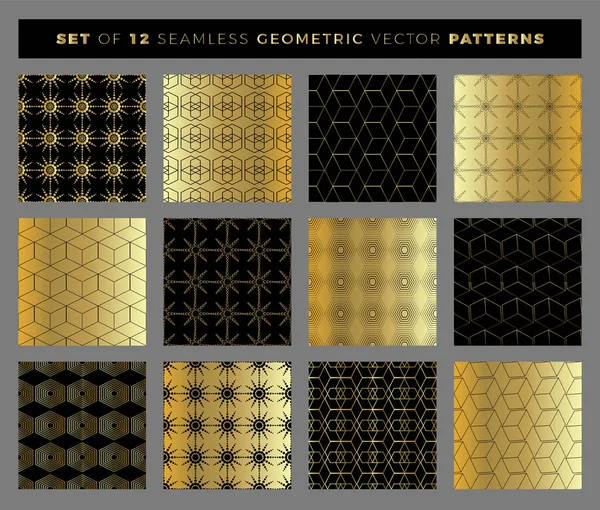 Sada Geometrických Bezešvých Vzorů Kolekce Vektorových Černých Zlatých Vzorů Pro — Stockový vektor