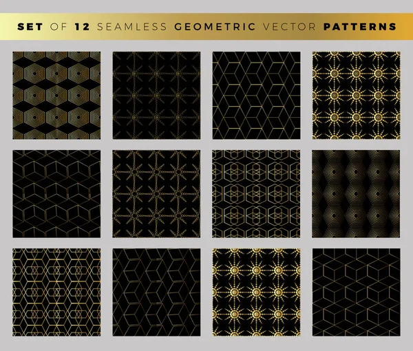 Set Geometric Seamless Patterns Collection Vector Black Gold Patterns Textiles — Stock Vector