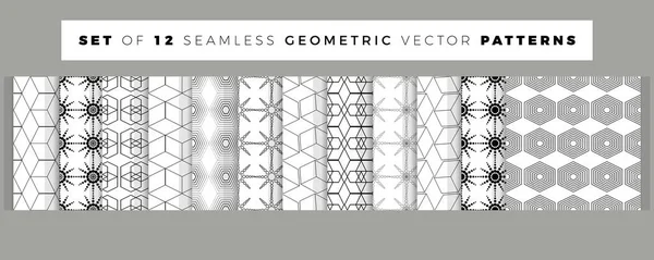 Sada Geometrických Bezešvých Vzorů Kolekce Vektorových Černobílých Vzorů Pro Textil — Stockový vektor
