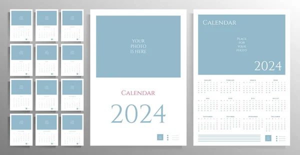 Kalender 2024 Jahr Gestaltungsoptionen Für Kalendervektorvorlagen Mit Platz Für Ihr — Stockvektor