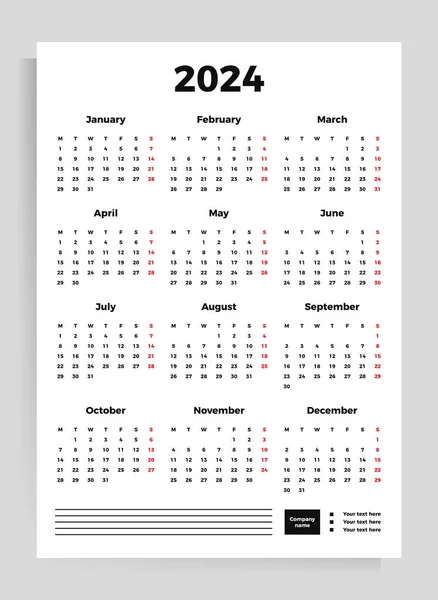 2024年のカレンダーポスター ベクトル垂直テンプレートA4形式 — ストックベクタ