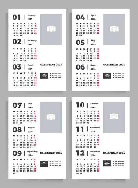 Kwartaalkalender 2024 Jaar Set Verticale Vectorsjablonen Met Plaats Voor Afbeelding — Stockvector