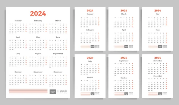 Kalender 2024 Jahr Kalendervektorvorlagen Design Optionen Vertikaler Kalender Din Poster — Stockvektor