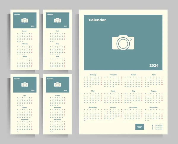 Kalender 2024 Jahr Kalendervektorvorlagen Design Optionen Vertikaler Kalender Din Poster — Stockvektor