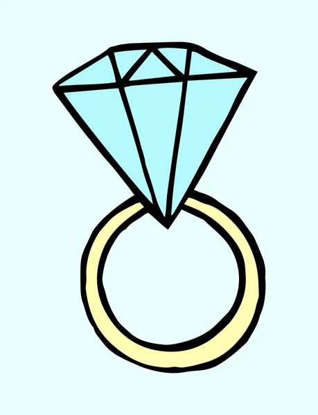 Verlobungsring Diamant Doodle Stil Handgezeichnete Vektorfarbe Isolierte Illustration — Stockvektor