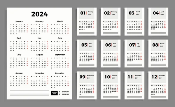 Kalender Voor 2024 Varianten Van Verticale Poster Kalender Maandelijkse Verticale — Stockvector