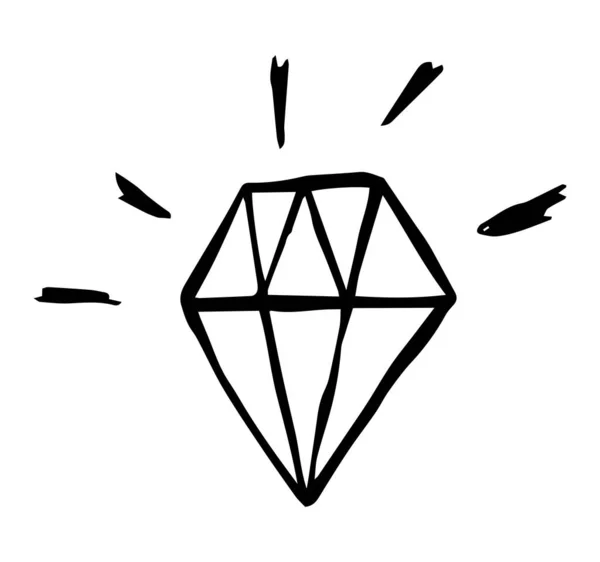 Style Doodle Diamant Illustration Isolée Linéaire Monochrome Dessinée Main — Image vectorielle