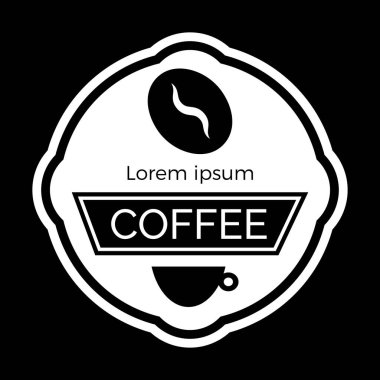 Kahve etiketi. Amblem, logo, tabela, kafe için pankart, kafe, kafe. Vektör izole illüstrasyonu.