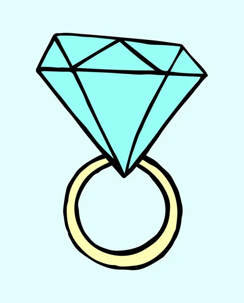 Eljegyzési Gyűrű Gyémánt Doodle Stílusban Kézzel Rajzolt Vektor Színe Elszigetelt — Stock Vector