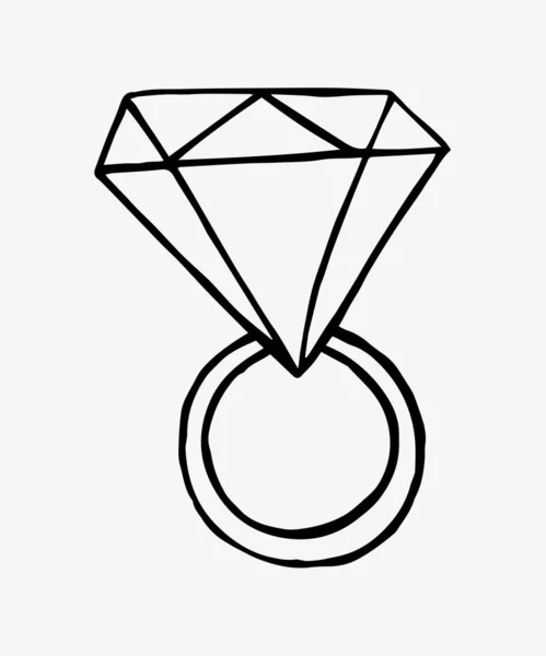 Διαμαντένιο Δαχτυλίδι Αρραβώνων Χειροκίνητη Διανυσματική Μονοχρωματική Γραμμική Απομονωμένη Απεικόνιση — Διανυσματικό Αρχείο
