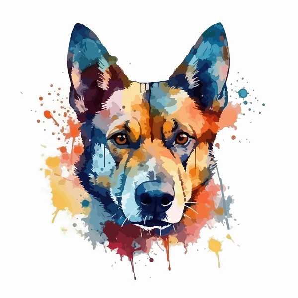 Bir Köpeğin Suluboya Resmi Renk Sıçraması Çok Renkli Soyut Dijital — Stok Vektör