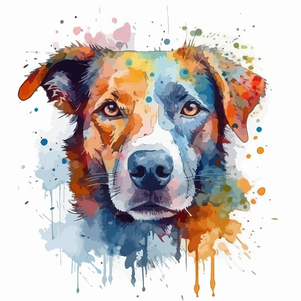 Sebuah Lukisan Cat Air Anjing Percikan Warna Multicolor Seni Digital - Stok Vektor