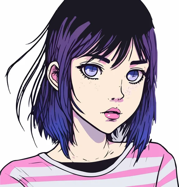 Jong Meisje Anime Stijl Karakter Vector Illustratie Ontwerp Manga Anime — Stockvector