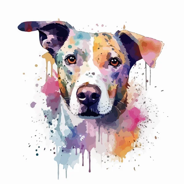 Ilustrasi Watercolor Dog Ilustrasi Vektor - Stok Vektor