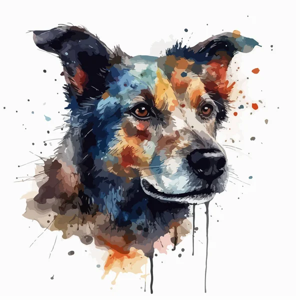 Watercolor Portrait Dog Mixed Media — Stock Vector
