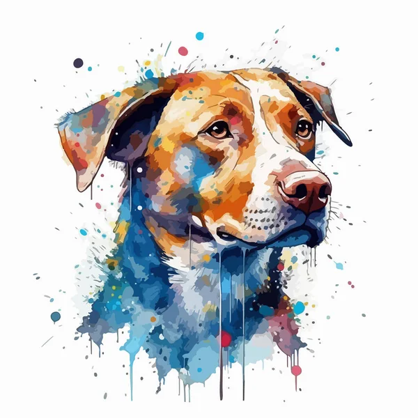 かわいい犬の肖像画です 白地の水彩画 — ストックベクタ