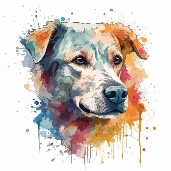 Portrét Roztomilého Psa Akvarel Ilustrace Bílém Pozadí — Stockový vektor