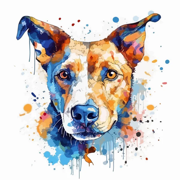 Renkli Çizimli Köpek Kafası Çizimi Suluboya Resimleme Izole Edilmiş — Stok Vektör