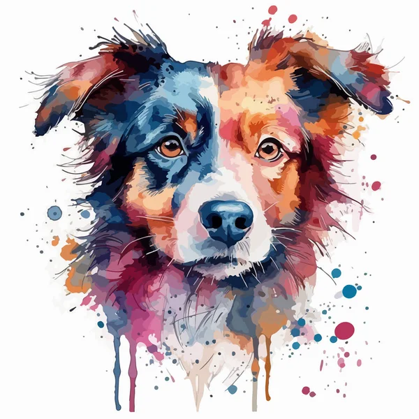 Potret Anjing Lukisan Seni Lukisan Cat Air Gambar Tangan - Stok Vektor