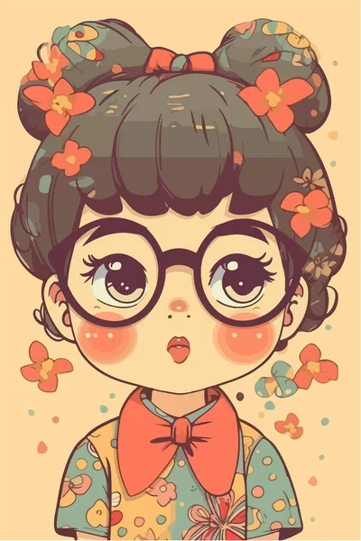Cute Girl Floral Print — Stock Vector