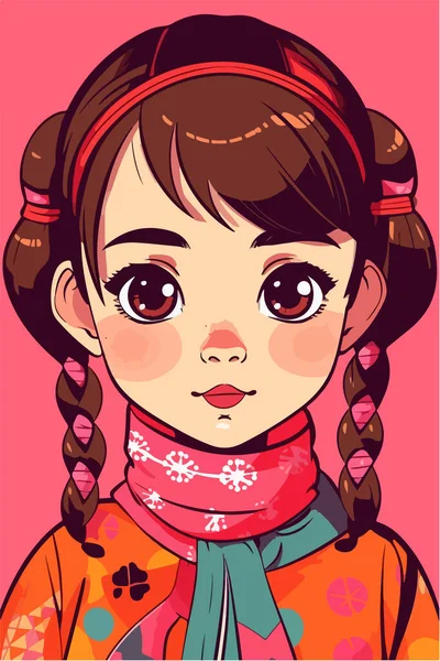 Japanese Woman Traditional Clothes Cartoon Vector Illustration — Stock Vector