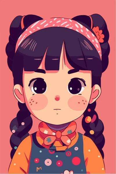 Cute Cartoon Girl Traditional Dress — Stock Vector