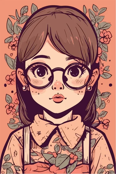 Χαριτωμένο Κοριτσάκι Γυαλιά — Διανυσματικό Αρχείο