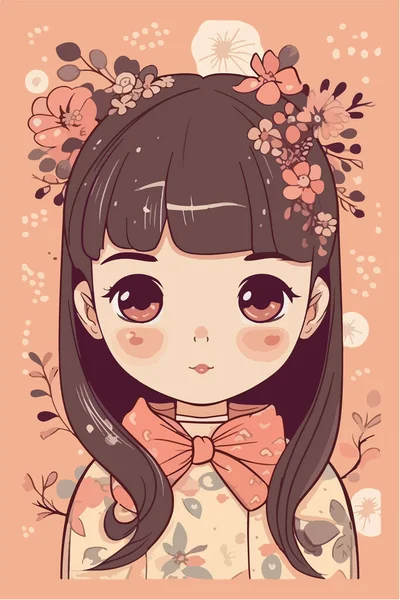 Cute Girl Flowers — Stock Vector