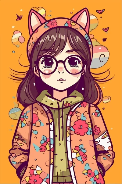 Cute Girl Sweater Glasses — Stock Vector