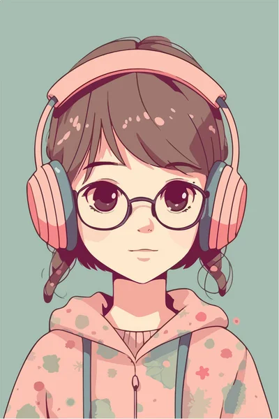 Chica Con Auriculares Escuchando Música — Vector de stock