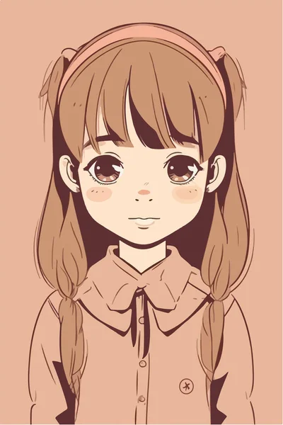 Cute Cartoon Girl Long Hair — Stock Vector