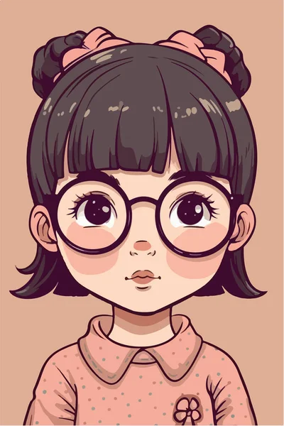 Cute Cartoon Girl Glasses — Stock Vector