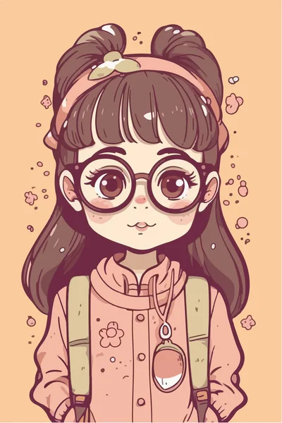 穿着粉色毛衣戴眼镜的可爱女孩 — 图库矢量图片