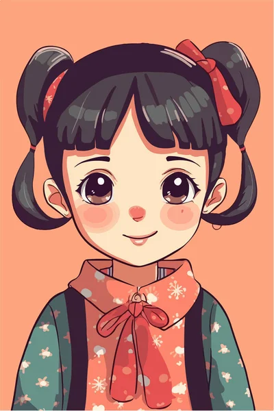 Cute Asian Girl Traditional Clothes — Stock Vector