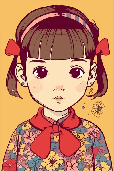 可愛い日本のドレスの女の子 — ストックベクタ