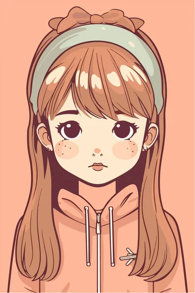 長い髪とセーターの漫画を持つ女の子 — ストックベクタ