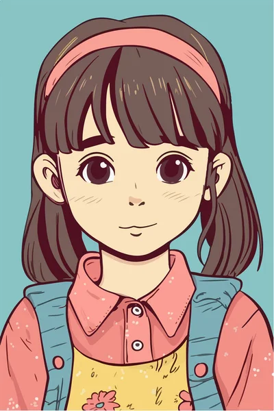 穿着粉色毛衣和蓝色T恤的可爱的卡通女郎 — 图库矢量图片