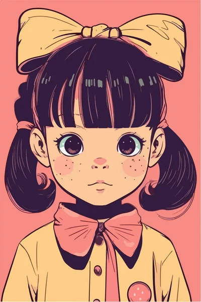 Cute Cartoon Anime Girl Eyes Expression Vector Illustration — Stock Vector