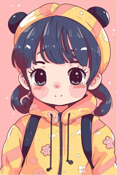 Cartoon Cute Girl Winter Clothes — Stock Vector