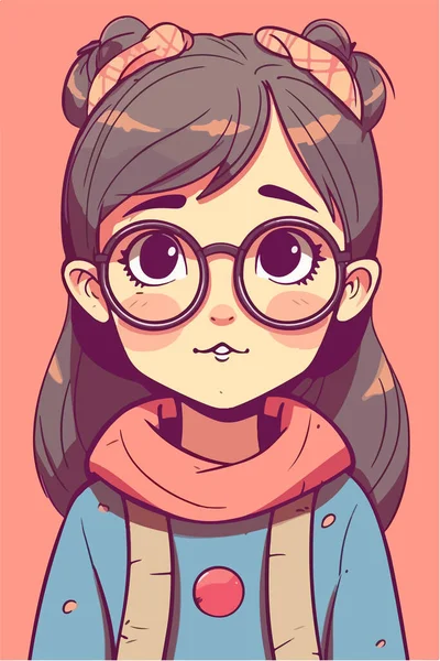 Menina Óculos Personagem Desenho Animado Vetorial — Vetor de Stock