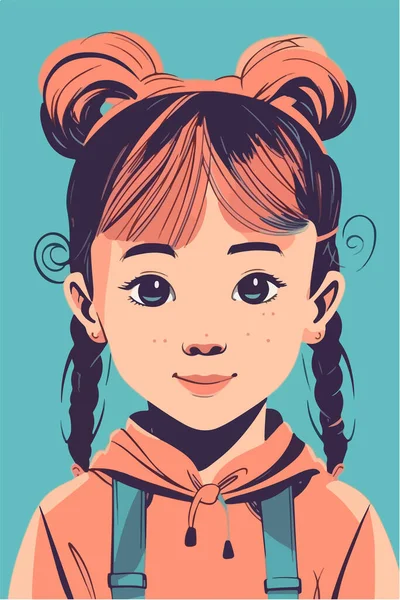 Πορτρέτο Ενός Νεαρού Κοριτσιού Κορίτσι Ροζ Πουλόβερ Εικονογράφηση Διανύσματος — Διανυσματικό Αρχείο