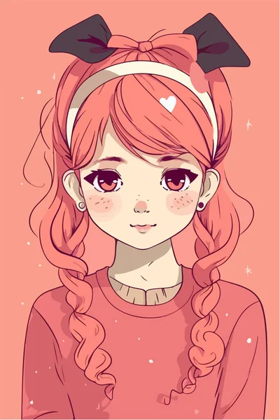 Cute Little Girl Long Hair Cartoon Style Vector Illustration — Stock Vector