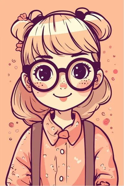 Cute Girl Glasses Pink Dress Vector Illustration — Stock Vector