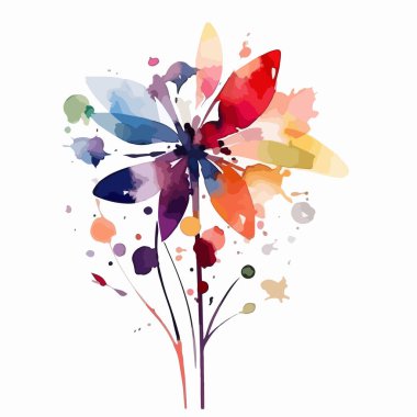 Renkli çiçekler ve kelebeklerle suluboya vektör arkaplan 