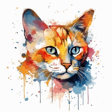 Bir kedinin renkli suluboya çizimi 