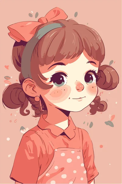 Cute Girl Flower Her Hair Cartoon Style Vector Illustration — Stock Vector