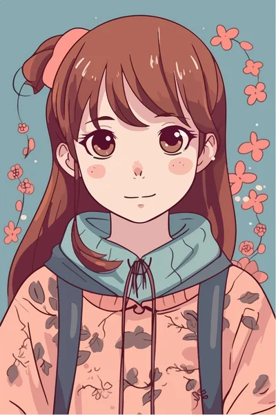 アニメの髪の毛をしたアニメの女の子 顔をした日本人の女の子 漫画のポートレート ベクターイラスト — ストックベクタ
