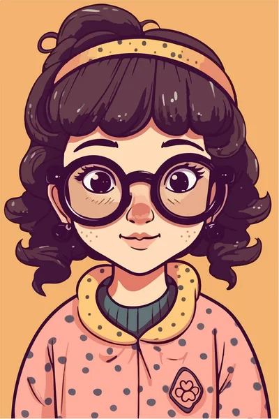 Καρτούν Χαριτωμένο Κορίτσι Γυαλιά — Διανυσματικό Αρχείο