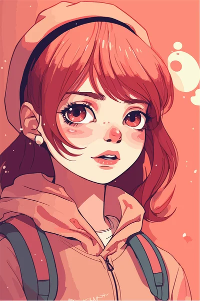 赤い髪のかわいい少女 — ストックベクタ